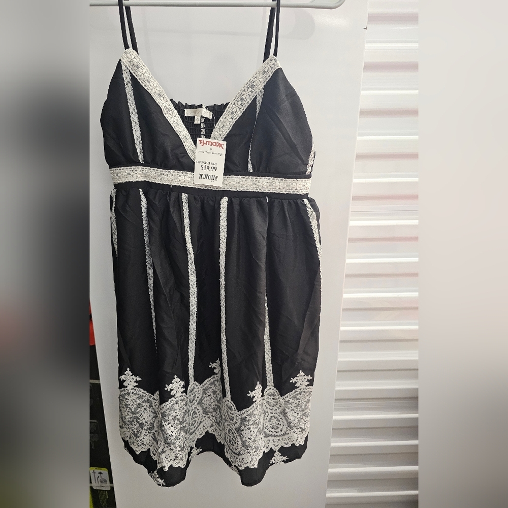Just Ginger Black Lace Trim Babydoll Cami Top NWT Y2K Coquette Cottagecore